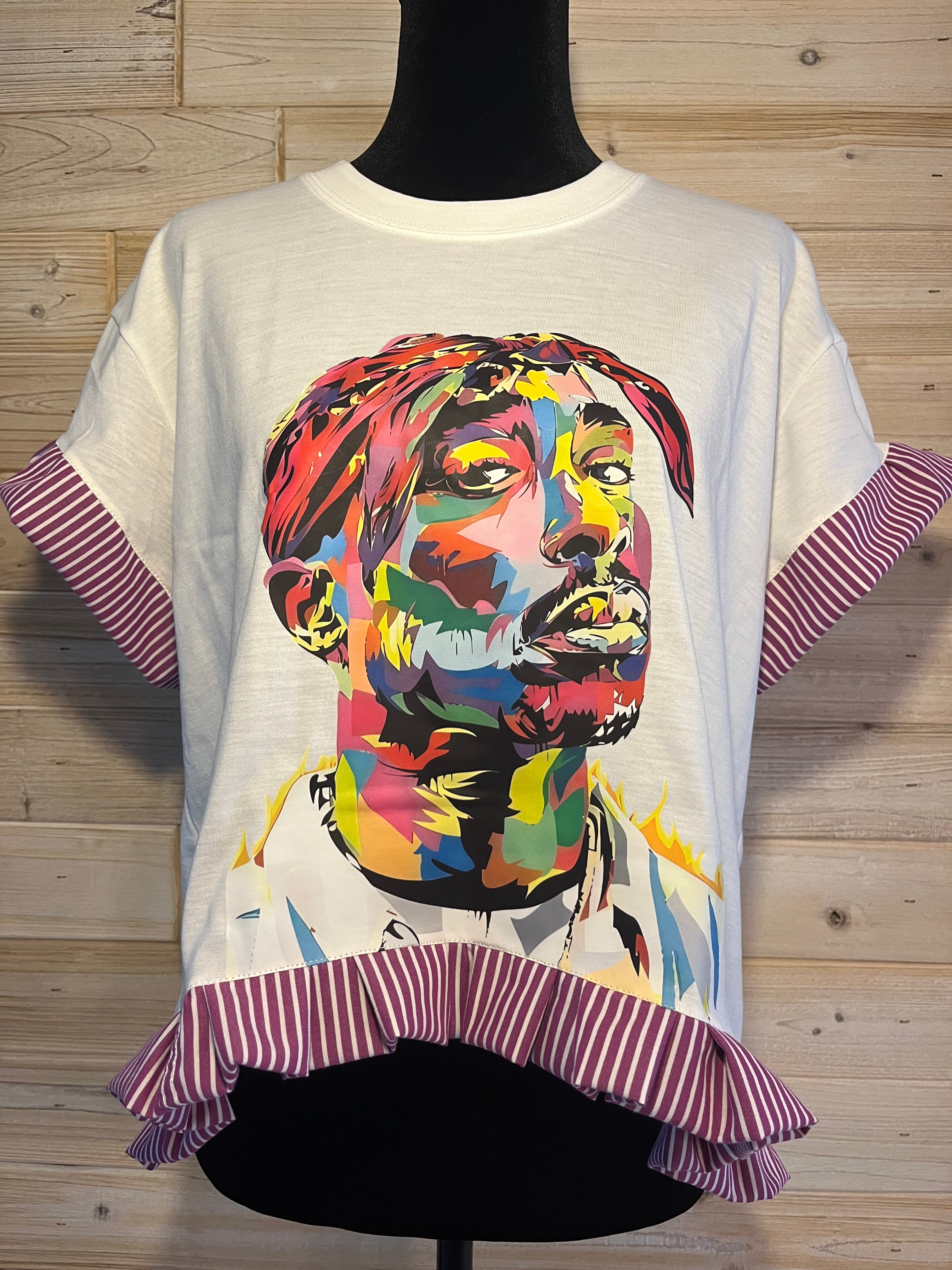 Upcycled T-shirt - Tupac Ruffle Crop Top - L