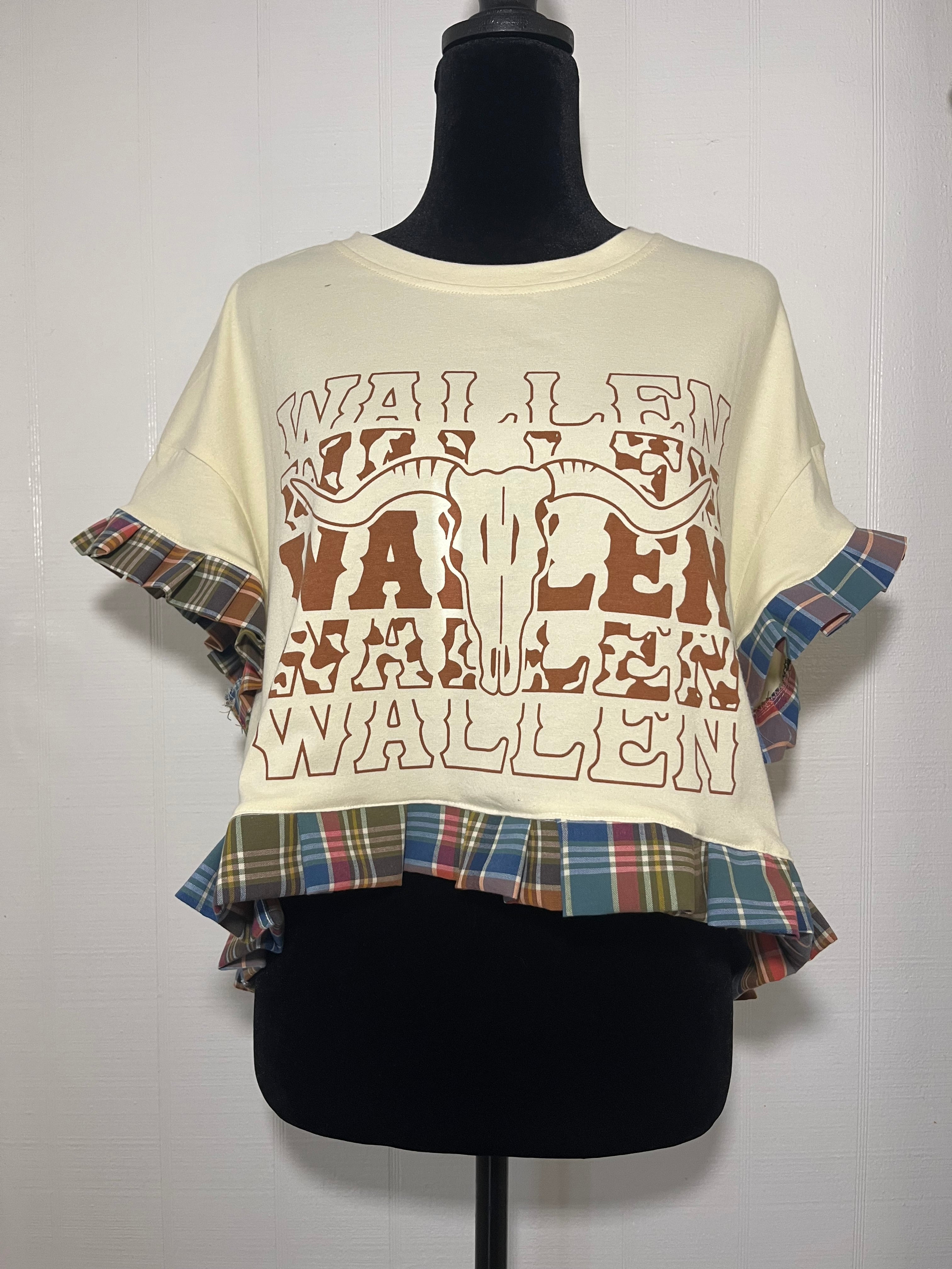 Upcycled Morgan Wallen Cropped Ruffle T-Shirt - L