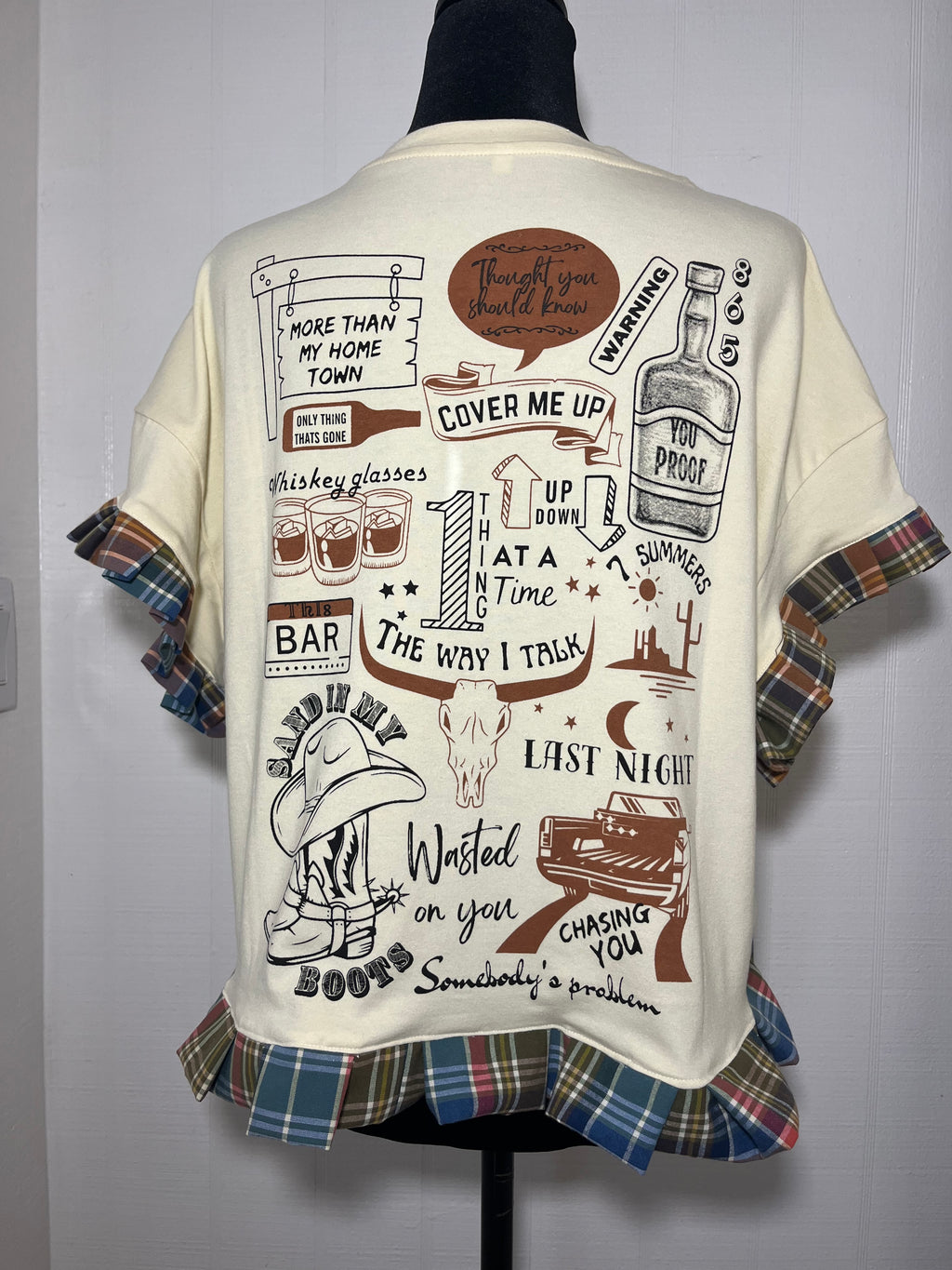 Upcycled Morgan Wallen Cropped Ruffle T-Shirt - L