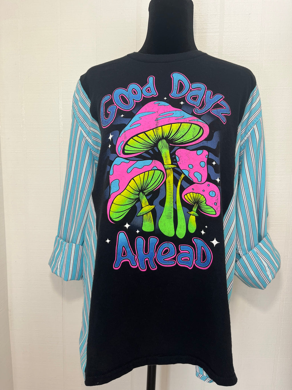 One-of-a-Kind Upcycled Neon Mushroom T-shirt - One Size M