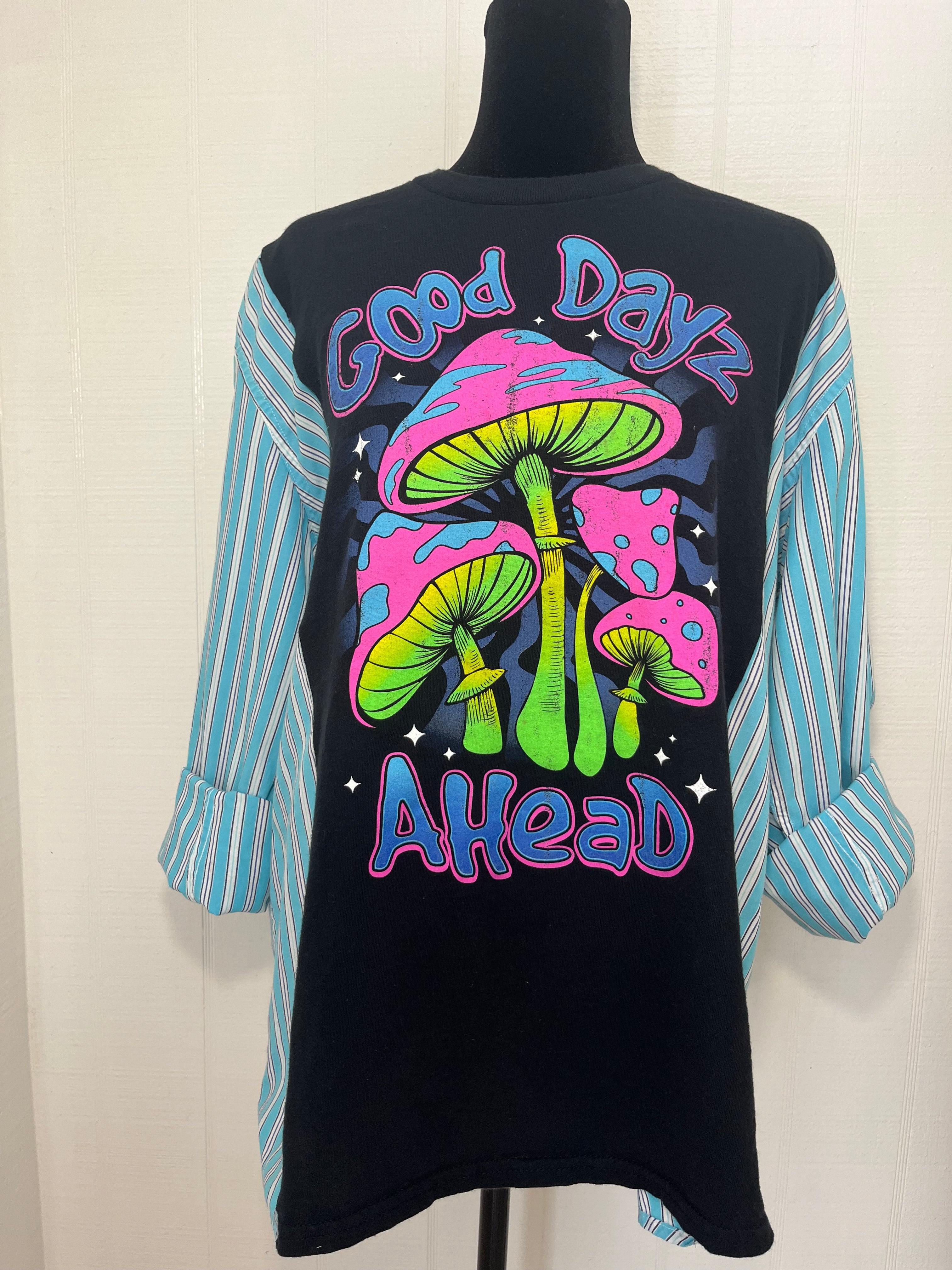 One-of-a-Kind Upcycled Neon Mushroom T-shirt - One Size M