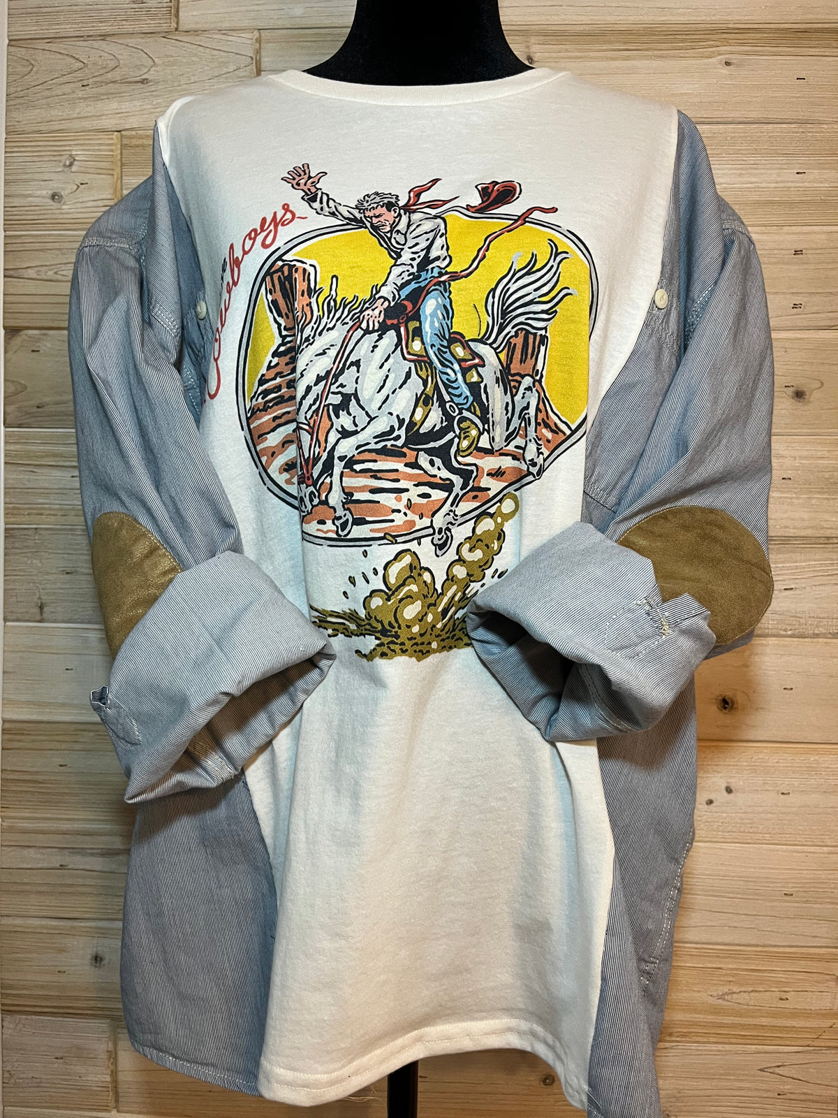 One-of-a-Kind Upcycled Long Sleeve Cowboy T-shirt - One Size L