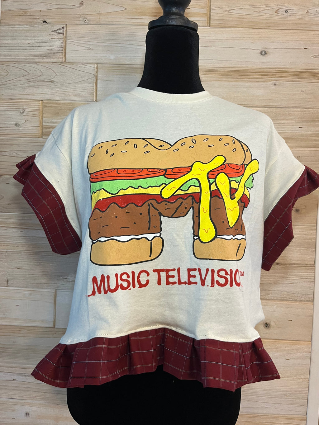 One-of-a-Kind Upcycled MTV Cropped Ruffle T-shirt - L