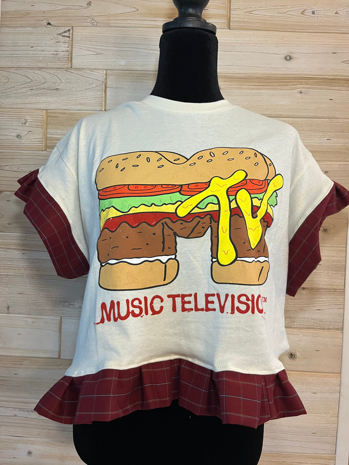 One-of-a-Kind Upcycled MTV Cropped Ruffle T-shirt - L