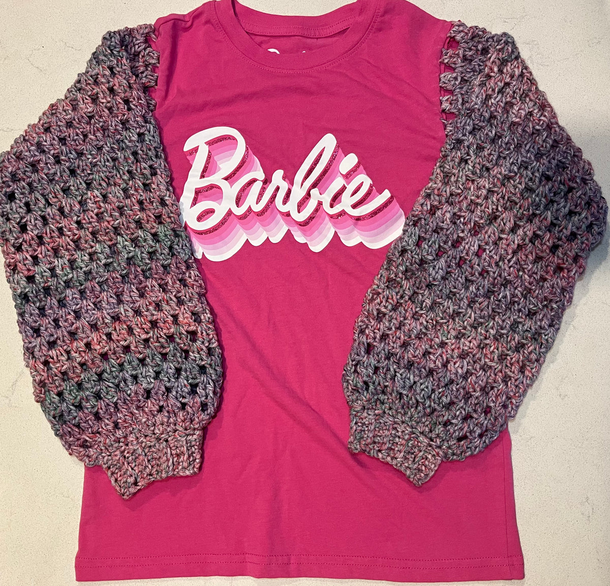 One-of-a-Kind Upcycled Barbie Long Sleeve Crochet T-shirt - YM